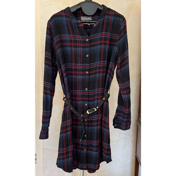 Michael Stars Plaid Shirt Dress with Woven Studded Belt - S - Picture 2 of 10